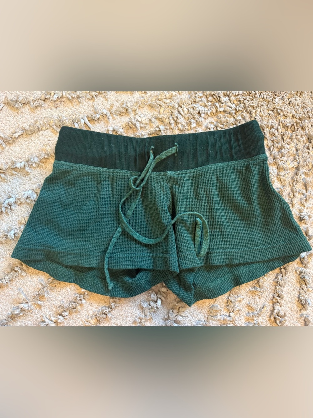 Girls' Waffle Knit Drawstring Shorts in Dark Green